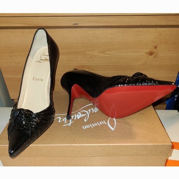 Christian Louboutin 36.5 Black Patent Leather Knotted Pointy-toed Pumps - Picture 9 of 11